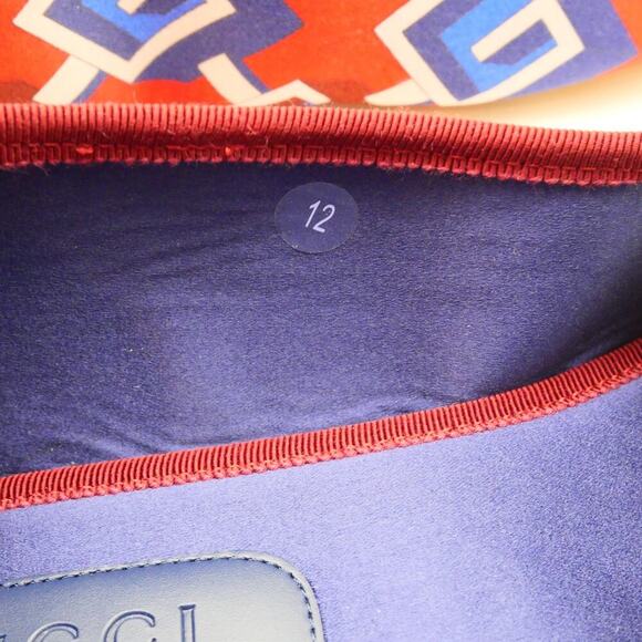 NEW Gucci Men's 12 Red Blue Geometric G Print Satin Smoking Slippers + DustBag - Picture 9 of 13